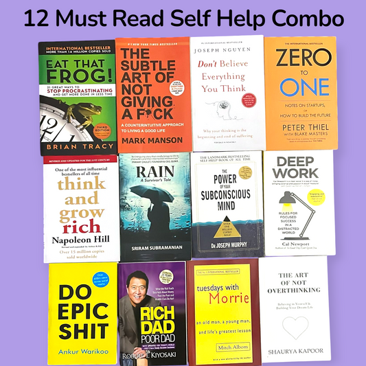 12 Bestselling Self Help Books Combo + FREE 10 Bookmarks | Motivation, Mindset, Success | Premium Set