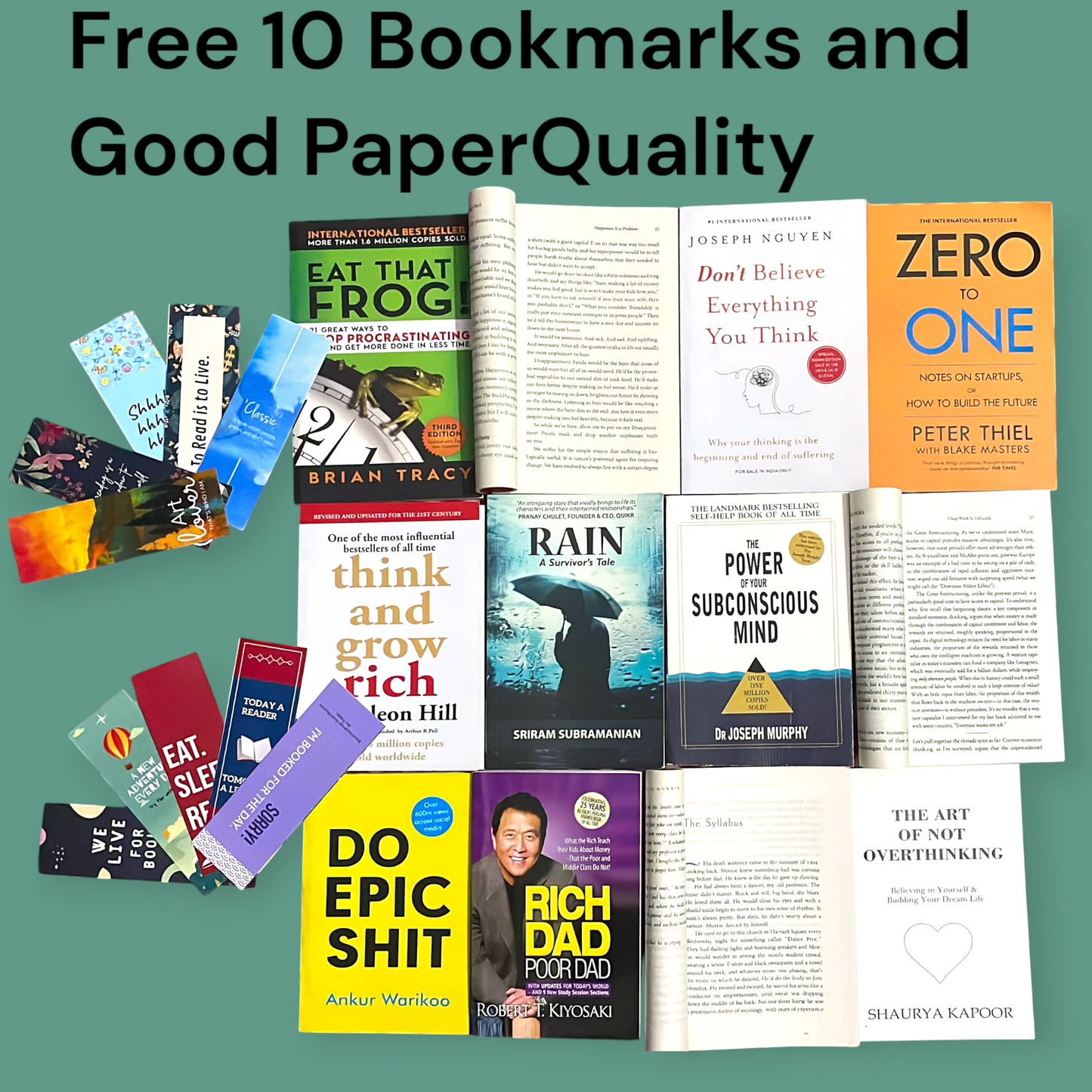 12 Bestselling Self Help Books Combo + FREE 10 Bookmarks | Motivation, Mindset, Success | Premium Set